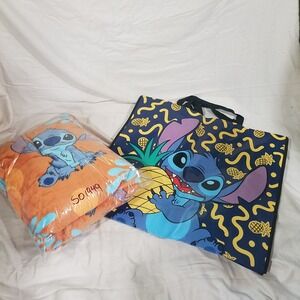 Disney Stitch Fleece Throw Blanket & bag 48x35 Orange Pumpkin Fall Excellent